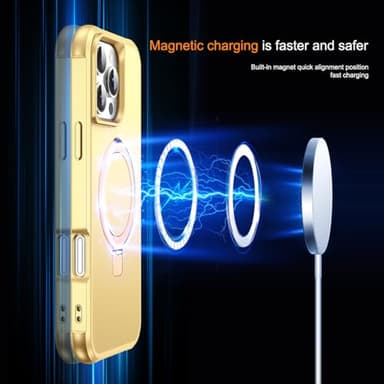 SKYLMW Compatible with iPhone 16 Pro Max Case with Invisible Magnetic O-Ring Stand Military-Grade Case for iPhone 16 ProMax 6.9" [Compatible with Mag-Safe][Great Grip Feeling], Gold - Image 3