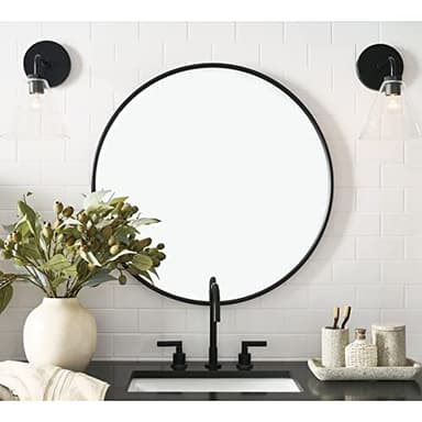 G-LEAF Black Round Mirror 24 inch, Circle Mirror for Bathroom, Entryway, Vanity, Living Room, Round Bathroom Mirror for Wall - Image 3