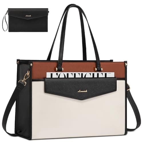 LOVEVOOK Laptop Bag for Women, 17.3'' Laptop Tote Purse 2-in-1 Professional Work Bag Business Briefcase with Clutch Purse, Waterproof Leather Computer Handbag for Teacher Office Travel - Image 1