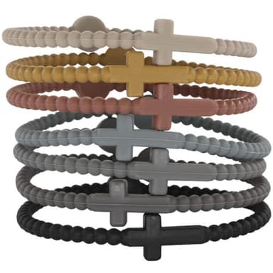 Finrray 7PCS Jesus Bracelets Silicone Cross Bracelets Colorful Rubber Bracelet Family Friend Couple Jewelry for Women Men (Daily Matching, Small) - Image 1