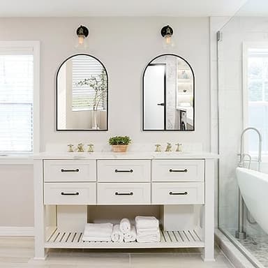 Minuover 22" x 30" Black Arched Mirror, Arch Wall Mirror, Metal Frame Black Bathroom Mirror, Arched Top Bathroom Vanity Mirror for Living Room, Bedroom, Entryway, Tempered Glass, Shatter Proof - Image 6