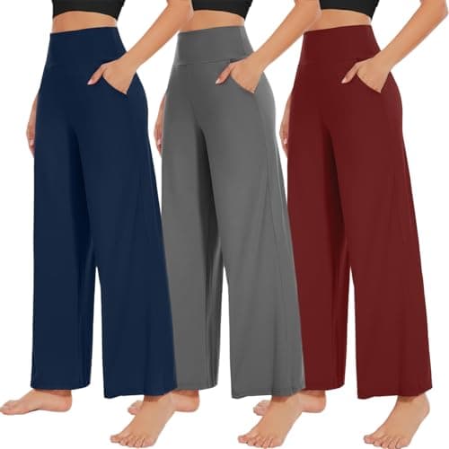 NEW YOUNG 3 Pack Women's Wide Leg Pants with Pockets High Waist Loose Sweatpants Casual Lounge Yoga Workout Palazzo - Image 1