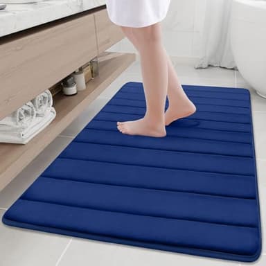Buganda Memory Foam Bath Mat, 47" x 32", Ultra Soft and Non-Slip Bathroom Rugs, Water Absorbent and Machine Washable Bath Rug Runner for Bathroom, Shower, and Tub, Navy Blue - Image 1