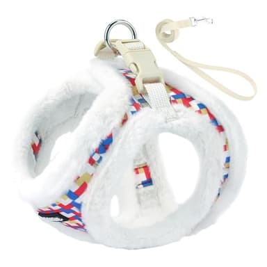 AIITLE Warm Plush Dog Vest Harness and Leash Set - No-Pull Plaid Dog Harness with Safety Buckle - Cold Weather Dog Harness for Indoor and Outdoor Use for Puppy and House Cats White XXS - Image 5