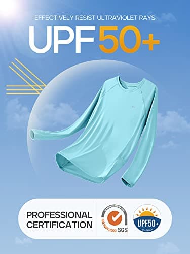 IUGA Rash Guard for Women UPF 50+ SPF UV Protection Long Sleeve Workout Tops with Pockets Dry Fit Hiking Swim Shirt Light Blue - Image 3