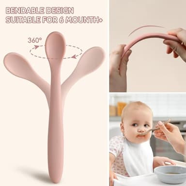 Silicone Baby Feeding Spoons, Training Spoon Self-feeding, First Stage Infant Soft-Tip Easy on Gums, Utensils Supplies, Dishwasher & Boil-proof, 6 Pack - Image 3