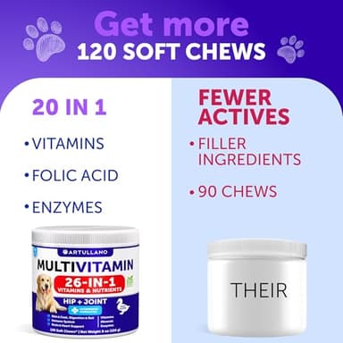 Dog Multivitamin Chewable with Glucosamine 26 in 1 - Dog Vitamins and Supplements - Senior & Puppy Multivitamin for Dogs - Pet Joint Support Health - Immunity, Mobility, Gut Skin - 120 Chews - Image 2