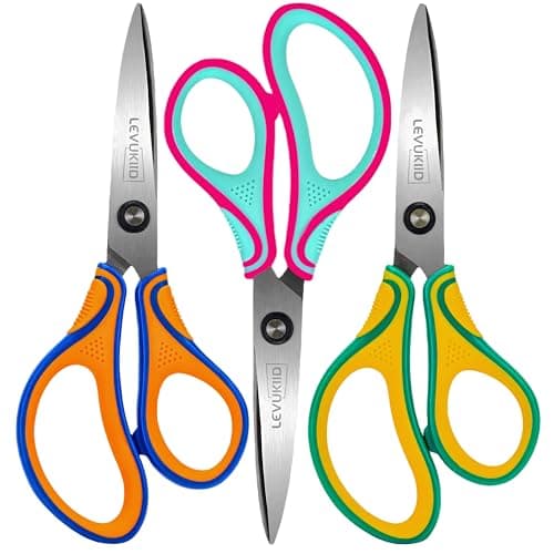 6.5-Inch Kids Scissors for Ages 8-12,pointed tip child scissors, Three Color Handles, Craft Cutting Tool