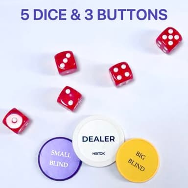 HEITOK Poker Set with Denominations, 300-pcs 11.5g Weighted Numbered Chips, 5 Dice, 2 Decks with Compact Aluminum Case for Texas Hold'em, Blackjack, Age 8 and Plus - Image 5