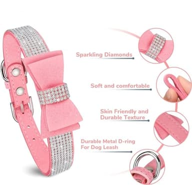 Rhinestone Bowtie Dog Collar for Girls Boys,Cute Dazzling Sparkling Soft Suede Leather Pretty Bling Cat Collars Crystal Diamond Pet for Small Medium Large Puppy Kitty Female Male - Image 4