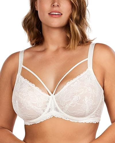 HSIA Minimizer Bras for Women Full Coverage, Unlined Lace Sexy Plus Size Underwire Bra for Large Breasts White - Image 1