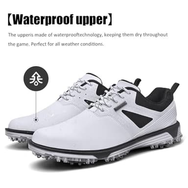 ULTIANT Men's Golf Shoes Fixed Nailless Sole Waterproof Lightweight No-Slip Walking Shoes Size7.5-13(White,45) - Image 2