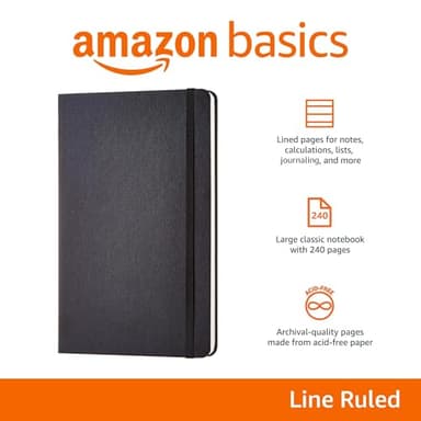 Amazon Basics Classic Lined Notebook, 240 Pages Hardcover, 5 x 8.25-Inch, Black - Image 2