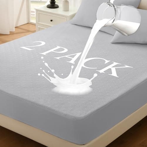 Twin Mattress Protector 2 Pack, Waterproof Mattress Pad Washable Rayon Mattress Cover Breathable Noiseless Bed Protector 3D Patterns 5" - 21'' Elastic Fitted Deep Pocket(Light Grey) - Image 1