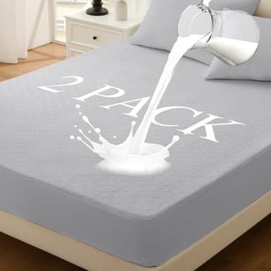 Twin Mattress Protector 2 Pack, Waterproof Mattress Pad Washable Rayon Mattress Cover Breathable Noiseless Bed Protector 3D Patterns 5" - 21'' Elastic Fitted Deep Pocket(Light Grey) - Image 1