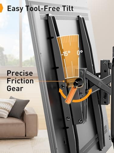 Perlegear Advanced Tilt TV Wall Mount, Pre-Assembled Tv Mount for Most 42-90 inch TVs up to 150 lbs, 6-inch Arm Extension, 15° Full Tilt, Fits 24″/16″ Wood Studs, Max VESA 600x400mm - Image 6
