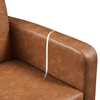 Yaheetech Mid-Century Accent Chairs, PU Leather Modern Upholstered Living Room Chair, Cozy Armchair Button Tufted Back and Wood Legs for Bedroom/Office/Cafe, Retro Brown - Image 7