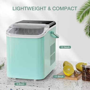 SMUG Countertop Ice Maker, 9 Cubes in 6 Mins, 26lbs in 24Hrs, 2 Sizes of Bullet Ice, Auto-Cleaning, Portable Ice Machine with Handle, Basket and Scoop for Home Kitchen, Party and Camping (Green) - Image 2