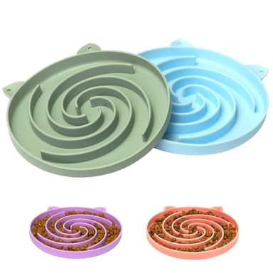 Bifeaw Slow Feeder Cat Bowl, Easy to Clean Silicone Bowl, Ideal for Dry and Wet Food (Green and Blue) - Image 1