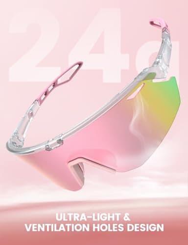 Lamicall Polarized Sports Sunglasses for Men Women, Ultralight [Adjustable Nose Pad] UV400 Protection Sun Glasses for Cycling Running Baseball Fishing Golf Beach Volleyball, Transparent Pink - Image 3
