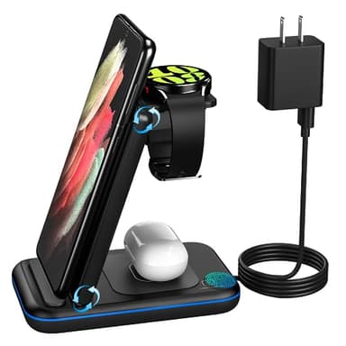 Wireless Charger for Samsung/Android, HOLYJOY Foldable 3 in 1 Fast Charging Station/Stand/Multi Charger for Samsung S25 Ultra/S24/Note 20, Travel Pad for Galaxy Watch 8/7/6/5/Active 2, For Buds(Black) - Image 1