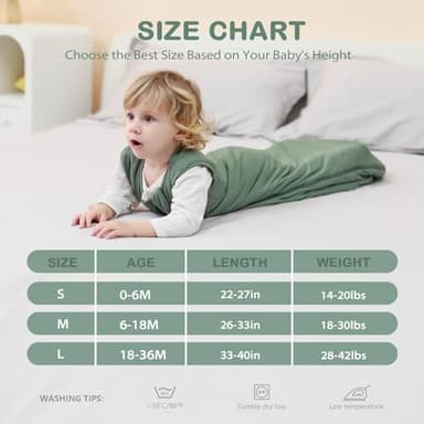 Mosebears Unisex Baby Sleep Sack 1.0 TOG, Supersoft Rayon Made from Bamboo Wearable Blanket with 2-Way Zipper (Dark Green,6-18 Months) - Image 6