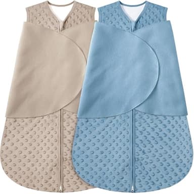 Fleece Newborn Sleep Sack Baby Swaddle,3-Way Adjustable Wearable Blanket,2 Pack Fleece Swaddling Sleeping Bag TOG 2.0， (Brown & Dark Green, 3-6 Months) - Image 1