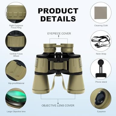 20x50 Binoculars for Adults,BAK4&FMC Lense,Focus Adjustment &Lens Protection for Long-Distance Viewing,Compact Lightweight Gift for Bird Watching, Hunting, Traveling, and Outdoor Activities - Image 6
