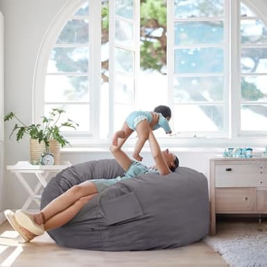 DUMOS 4FT Bean Bag Chair Beanbag for Adults and Kids Oversized Lazy Sofa Living Room Furniture with Removable Washable Cover Giant Comfy Gaming Chair Round Couch for Bedroom Dorm - Image 7