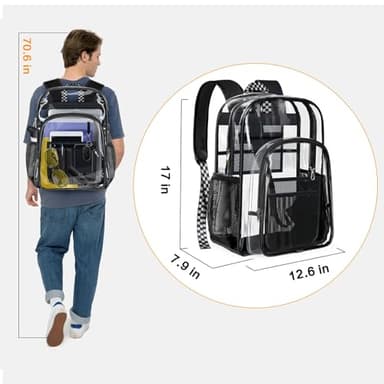 PAMANO Clear Backpack Transparent Heavy Duty School PVC Bookbag See Through Bag Boys and Girls for College Work Travel Security - Image 2