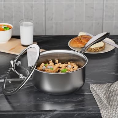 COOKER KING 3 Quart Stainless Steel Saucepan, Nonstick Sauce Pan, Ceramic Suce Pot with Tempered Glass Lid, Induction Pot Compatible with All Cooktops, Dishwasher & Oven Safe(PFAS/PFOA/PTFE Free) - Image 7