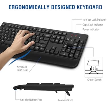 Wireless Keyboard and Mouse Combo, EDJO 2.4G Full-Sized Ergonomic Computer Keyboard with Wrist Rest and 3 Level DPI Adjustable Wireless Mouse for Windows, Mac OS Desktop/Laptop/PC - Image 4