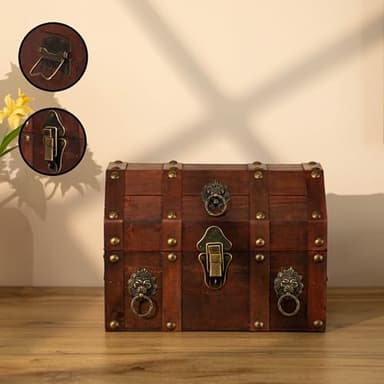 Antique Wooden Pirate Chest with Lion Rings - Image 5