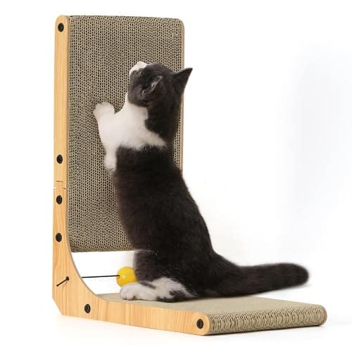 FUKUMARU Cat Scratcher, 18.9 Inch L Shape Cat Scratch Pad, Vertical Cat Scratcher Wall Mounted, Cat Scratching Cardboard with Ball Toy for Indoor Cats - Image 1