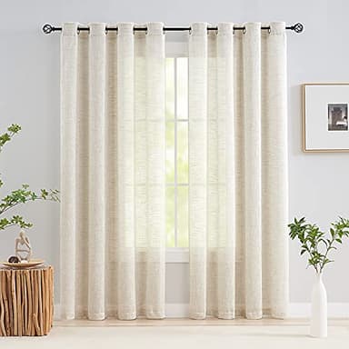 Treatmentex Semi Sheer Curtains for Living Room Natural Linen Sheer Curtain Drapes for Bedroom 95inch Long Farmhouse Country Rustic Window Curtains 52" w 2 Panels Grommet Top Beige - Image 9