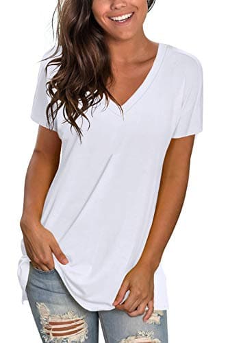 Sipaya T Shirts for Women Summer Casual Plain Tees Vneck Short Sleeve Tunic Tops for Leggings Luxury Women Fashion White L - Image 1