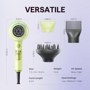 Wavytalk Hair Dryer with Diffuser, Blown Away Ionic Hair Dryer for Curly Hair with Comb, 1875W Fast Drying Blow Dryer with Ceramic Technology, 3 Attachments for All Hair Types, Light and Quiet, Green - Image 6