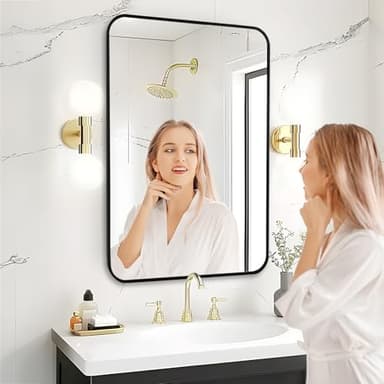 Fabuday Black Bathroom Mirror for Over Sink Wall - 24x36 Rectangle Mirror with Matte Metal Frame, Big Rounded Rectangular Vanity Mirrors for Bedroom, Living Room, Entryway, Horizontally/Vertically - Image 4