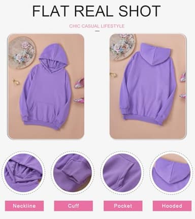 SHEWIN Hoodies for Women Trendy Long Sleeve Solid Lightweight Pullover Sweatshirts Soft Loose Hooded Sweatshirt Fall Tops for Women 2024,US 0-2(XS),Purple - Image 5