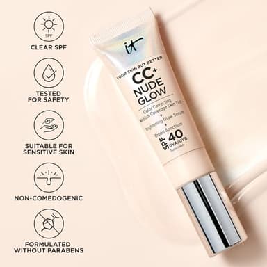 IT Cosmetics CC+ Nude Glow (Neutral Rich) - Medium Coverage Foundation with SPF 40 & Brightening Glow Serum, Lightweight Skin Tint, 2% Niacinamide + Hyaluronic Acid, Up to 24H Hydration - 1.08 fl oz - Image 8
