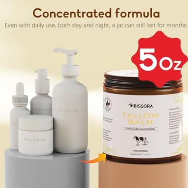 Bissora Beef Tallow for Skin, Organic Grass-Fed Beef Tallow Balm with Raw Honey & Jojoba Oil - Whipped Moisturizer for Face & Body - All-Natural Skin Care for Soft, Hydrated Skin (5 OZ, Unscented) - Image 7