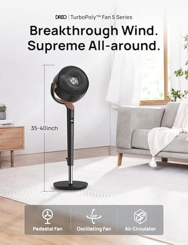 Dreo Standing Fan, 120°+120°Omni-directional Oscillating Fan For Bedroom, 85 ft Circulator With Remote, DC Motor Quiet Pedestal Fans, Adjustable Height, 8 Speeds, 3 Modes, 8H Timer, Home, Black - Image 2