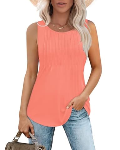 Besshopie Womens Summer Tops Sleeveless Spring Tops for Women 2024 Fashion Round Neck Tanks Coral XL - Image 2