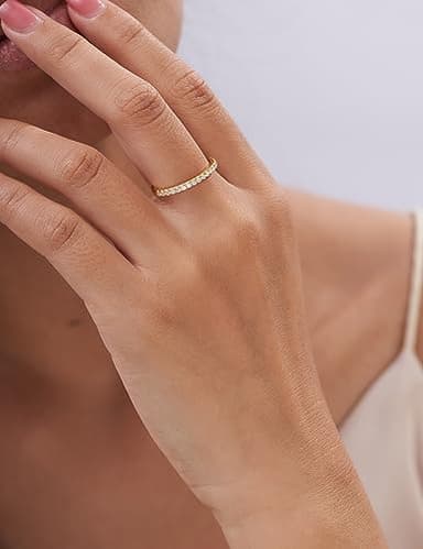 IMOLOVE Moissanite Wedding Band Wedding Rings for Women 925 Sterling Silver Rings with 18K White Gold Plated Eternity Stackable Engagement Ring Anniversary Band Size 8-Y - Image 3