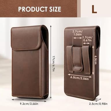 Cverny Leather Phone Holster, Universal Leather Holster Compatible with iPhone 16, 16 Pro Max, iPhone 15 Pro Max, 15 Plus... Galaxy S24... Cell Phone Holster with Belt Clip for Men Coffee (L) - Image 3