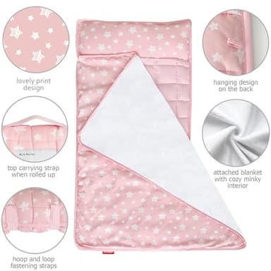 Toddler Nap Mat Pink for Girls Kids Sleeping Mat and Fleece Blanket, Lightweight Perfect for Kids Preschool, Daycare, Travel Sleeping Bag, Fit Standard Cot - Image 3