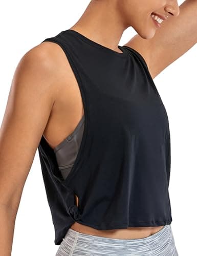 CRZ YOGA Pima Cotton Cropped Workout Tank Tops for Women - Sleeveless Sports Athletic Yoga Running Gym Crop Shirts Black Medium - Image 1