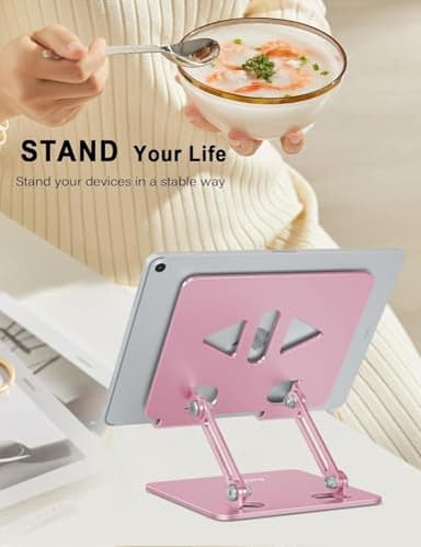 Aoviho Tablet Stand Holder for Desk, Adjustable Desktop Tablet Holder, Foldable Aluminum Tablet Mount for iPad pro 12.9, iPad Air Mini, Samsung Galaxy Tabs Z Fold Kindle Fire,4-12 inch, Rose Gold - Image 2