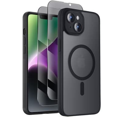 Symcele Designed for iPhone 14 Case, Compatible with MagSafe, with Privacy Screen Protectors X2, [Camera Protection] [15FT Military Drop Protection] Shockproof Phone Case, 6.1", Black - Image 1