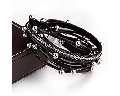 Fesciory Leather Wrap Bracelets for Women, Boho Leopard Multi-Layer Crystal Beads Cuff Bracelet Jewelry (Black Beads) - Image 4